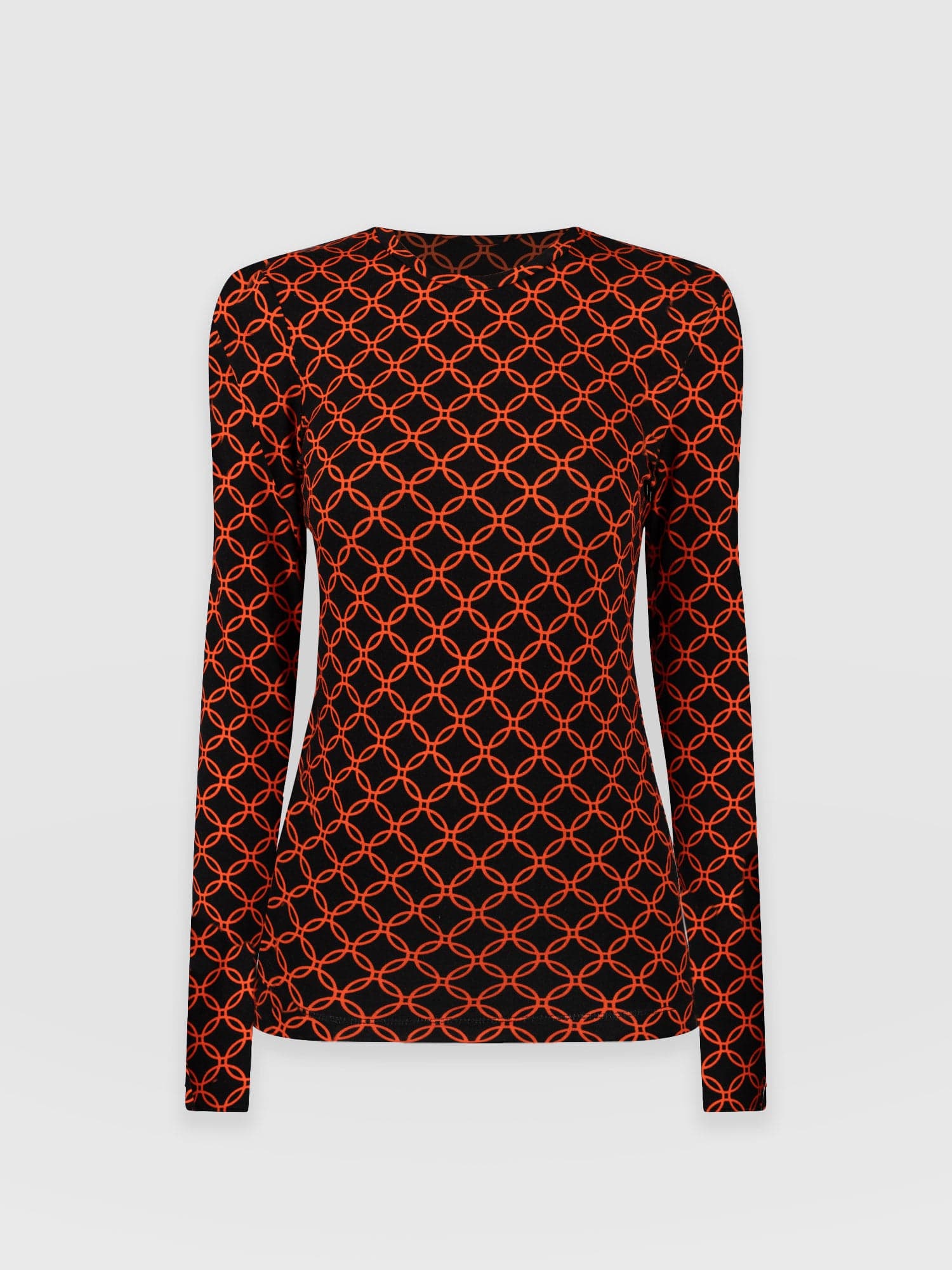 Austen Crew Neck Long Sleeve Tee - Orange Mosaic Geo